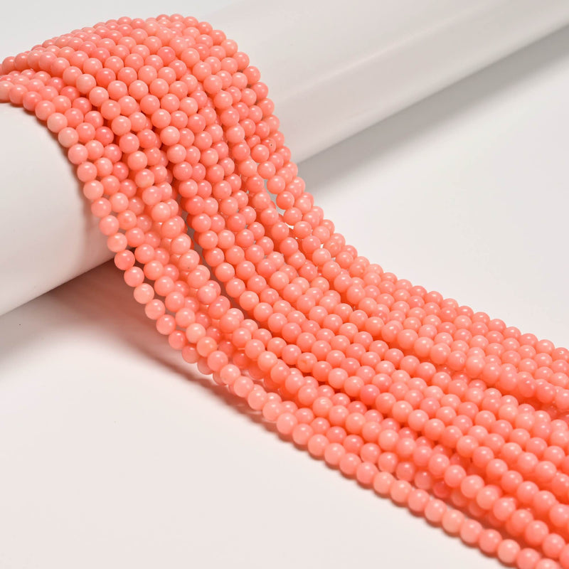 Pink Bamboo Coral Smooth Round Beads Size 3mm 4mm 16" Strand