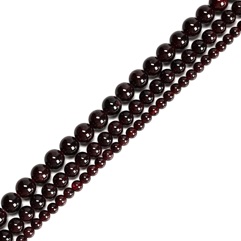 02- Natural Red Garnet Smooth Round Beads 5-5.5mm 7-7.5mm 9-9.5mm 15.5" Strand