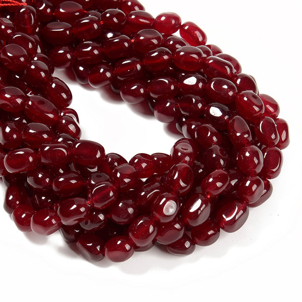 Ruby Red Color Dyed Jade Pebble Nugget Beads Size 8x10mm 15.5'' Strand