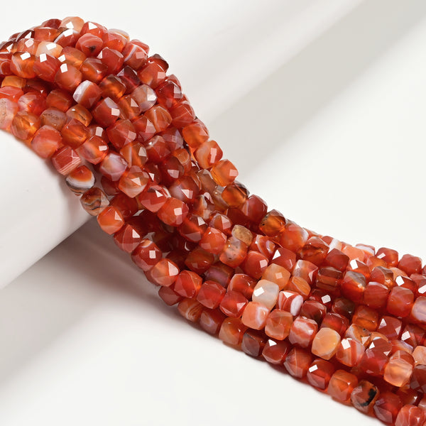 Red Stripe Agate Faceted Cube Beads Size 7mm 15.5'' Strand