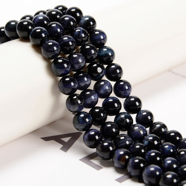 Natural Blue Tiger Eye Smooth Round Beads Size 6mm 8mm 10mm 12mm 15.5'' Strand
