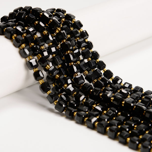 Natural Black Tourmaline Faceted Rubik's Cube Beads Size 6-7mm 15.5'' Strand