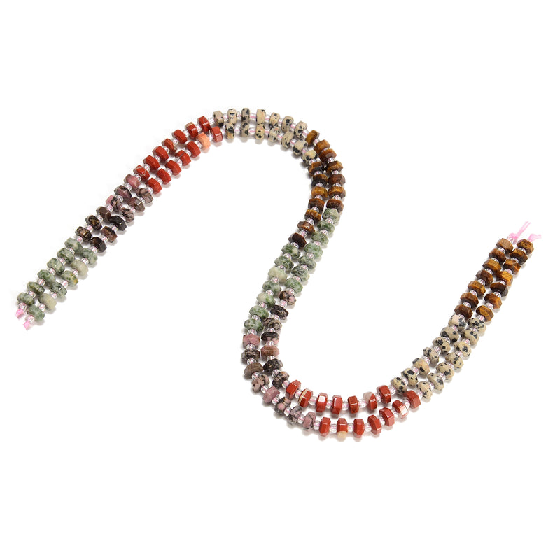 10 Gradient Multi-color Gemstone Hexagonal Rondelle Wheel Beads 3x6mm 15" Strand