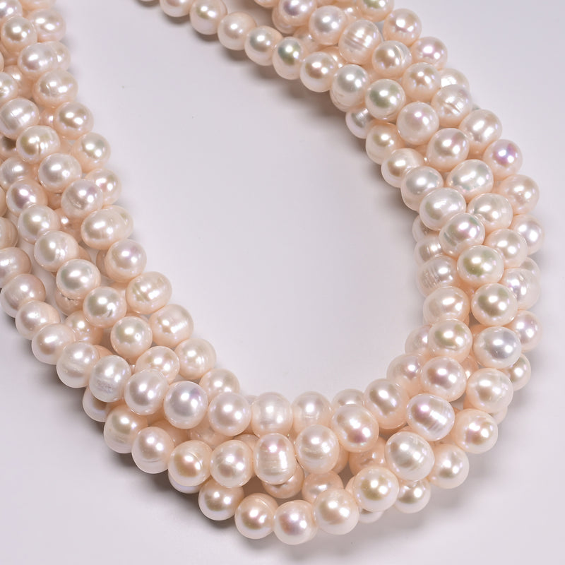 Natural White Fresh Water Pearl Off Round Shape Beads Size 10-11mm 15.5" Strand