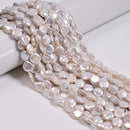 Natural White Fresh Water Pearl Coin Shape Beads Size 8-9mm 15" Strand