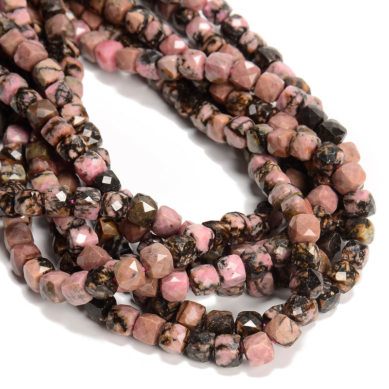 Natural Rhodonite Faceted Cube Beads Size 7mm 15.5'' Strand