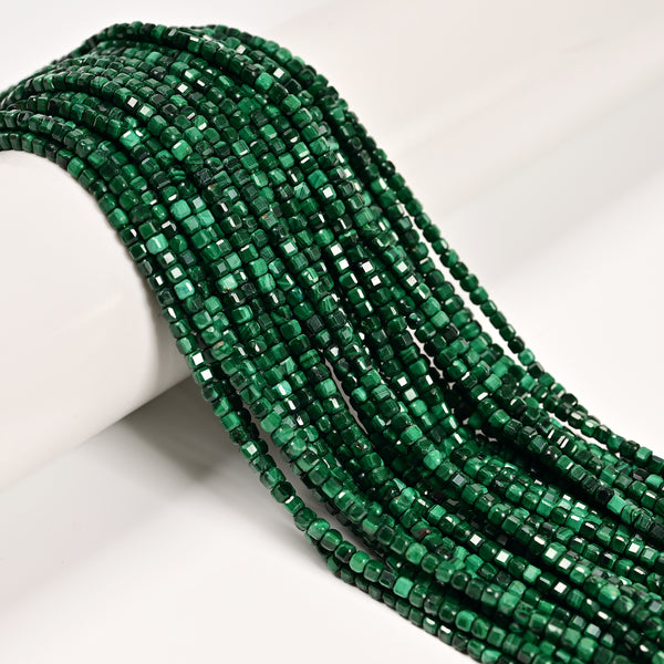 Natural Malachite Faceted Cube Beads Size 2-2.5mm 15.5'' Strand