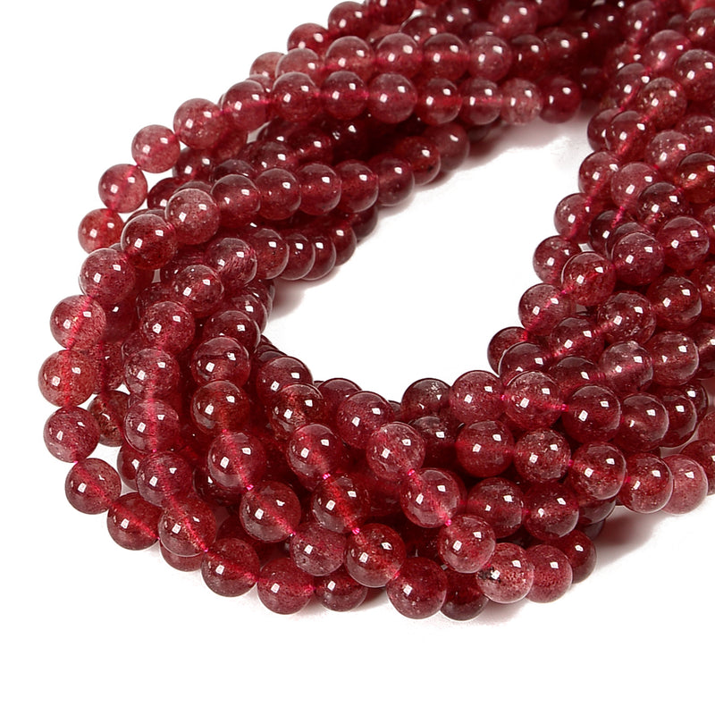 Natural Dark Strawberry Quartz Smooth Round Beads Size 6mm 8mm 10mm 15.5" Strand