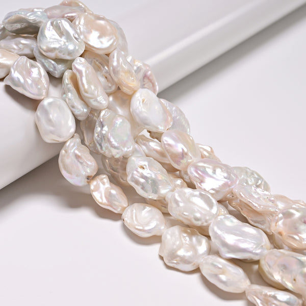 White Fresh Water Keshi Pearl Irregular Nugget Beads 16-20x18-28mm 15.5'' Strand