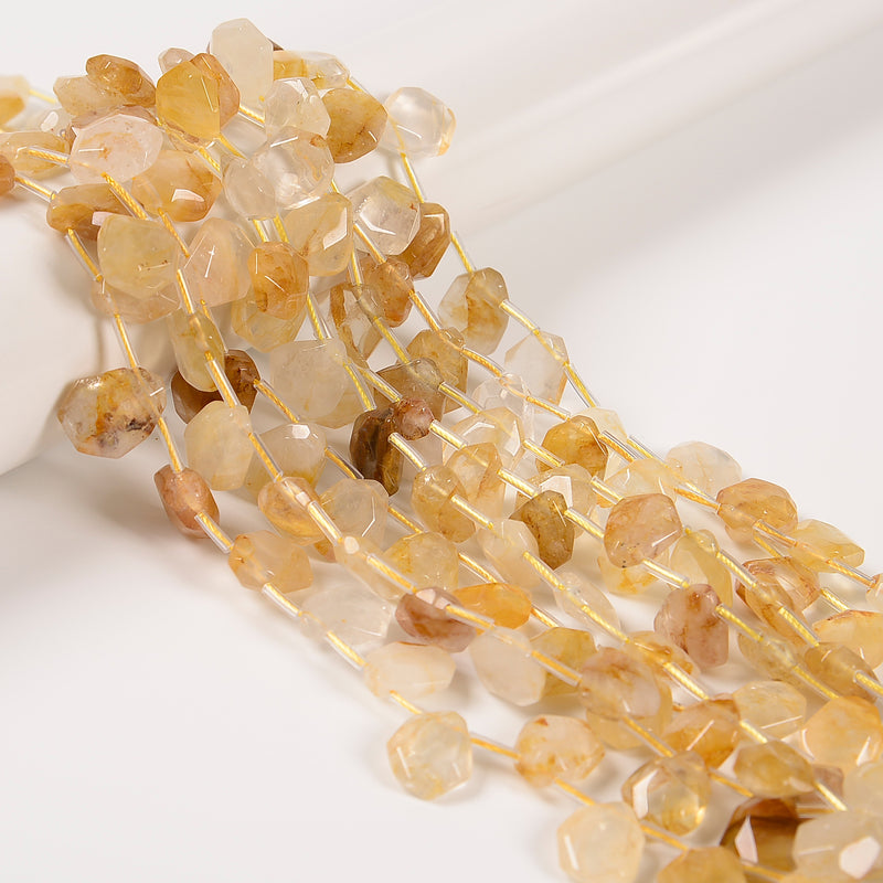 Golden Healer Quartz Faceted Trapezoid Shape Beads 10x12mm-12x15mm 15.5'' Strand