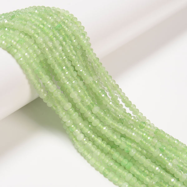 Light Green Color Dyed Jade Faceted Rondelle Beads Size 3x4mm 14'' Strand