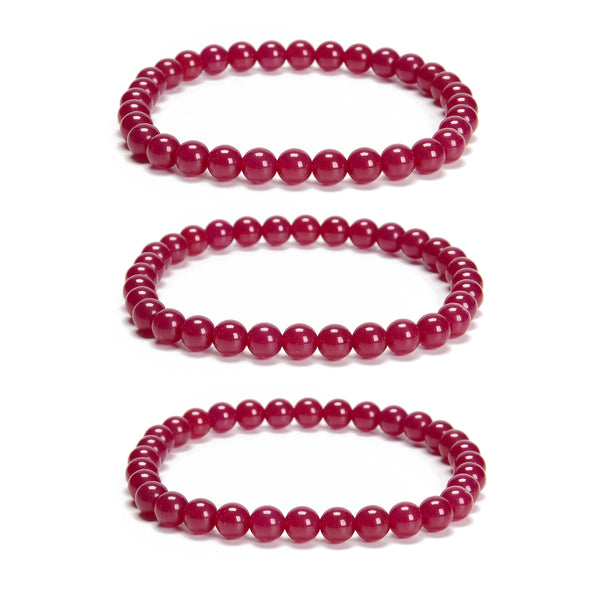 Natural Ruby Smooth Round Beaded Bracelet Size 6mm 7.5'' Length 3 PCS Per Set