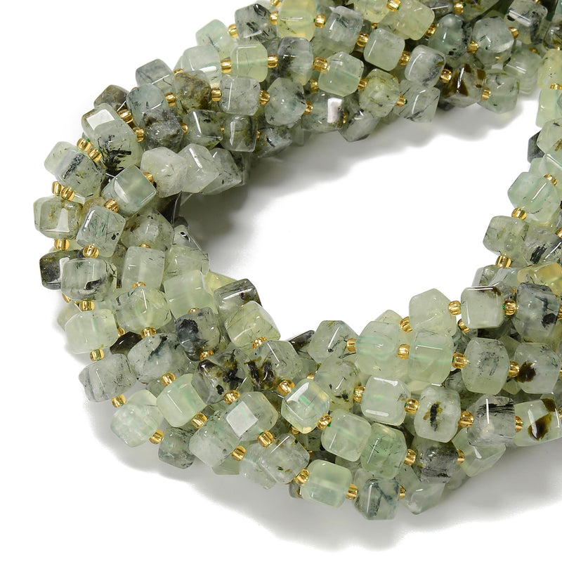 Natural Prehnite Faceted Rubik's Cube Beads Size 8mm 15.5'' Strand