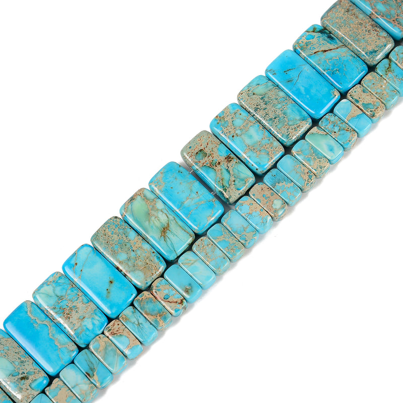 Blue Sea Sediment Jasper Double Drill Rectangle Beads 5x10mm 10x20mm 8'' Strand