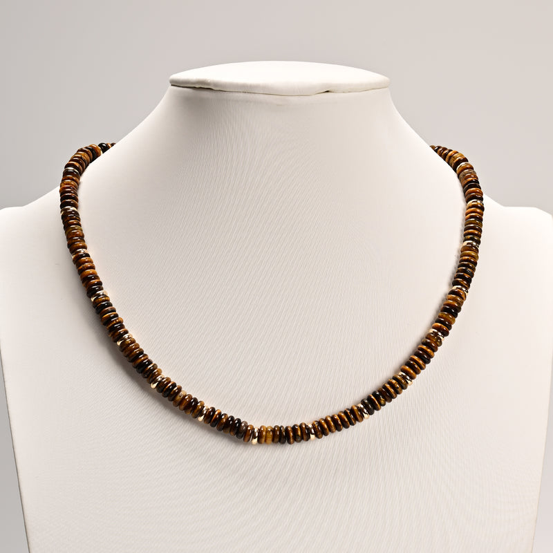 Yellow Tiger Eye Size 2x6mm Rondelle Beaded Necklace 17''-18.5"Length Adjustable