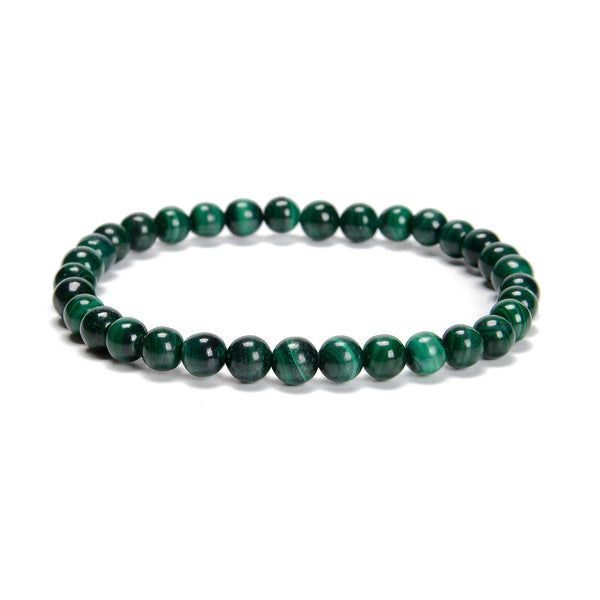 Natural Malachite Smooth Round Beaded Bracelet Size 6mm 7.5'' Length Sold by Piece