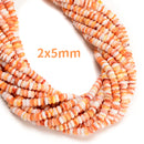 Natural Orange & White Spiny Oyster Smooth Rondelle Beads 2x5mm 3x6mm 16" Strand