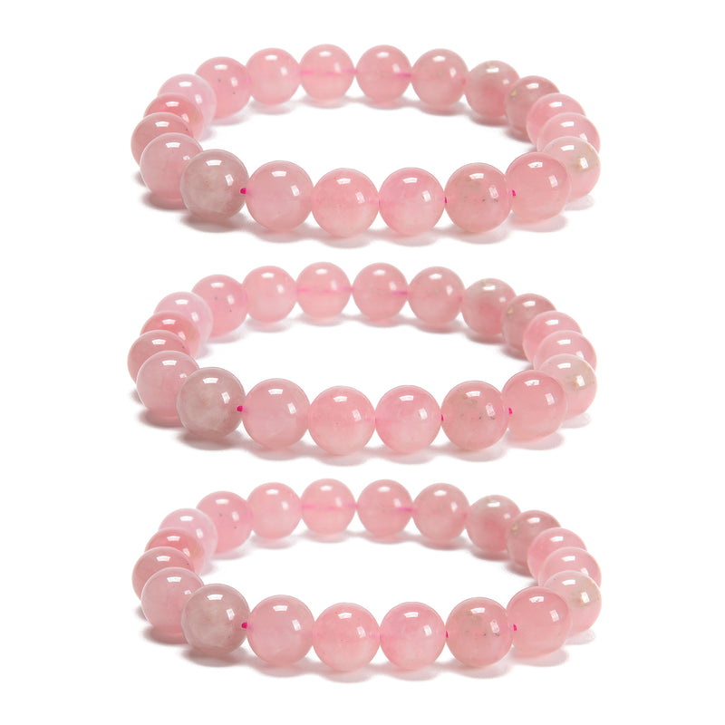 Madagascar Rose Quartz Smooth Round Beaded Bracelet 10mm 7.5'' Length 3 PCS/Set