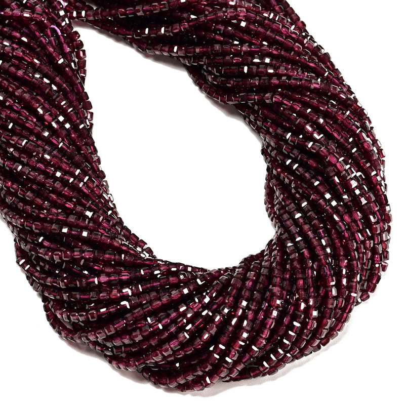 Natural Purple Garnet Faceted Cube Beads Size 3mm 15.5" Strand