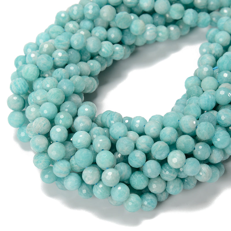 Natural Green Amazonite Faceted Round Beads Size 6mm 8mm 10mm 15.5'' Strand