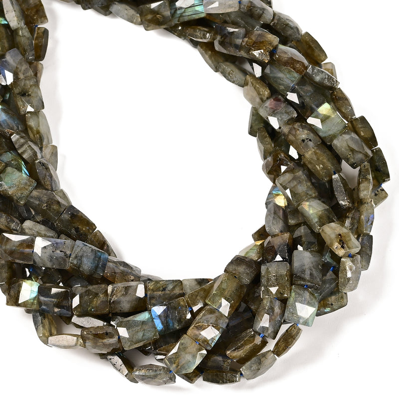 Natural Labradorite Faceted Rectangle Beads Size 8x10mm 15.5'' Strand