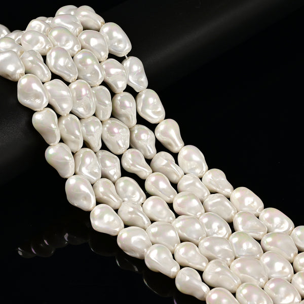 White Coated Shell Pearl Baroque Beads Size 10x15mm 12x23mm 15.5'' Strand