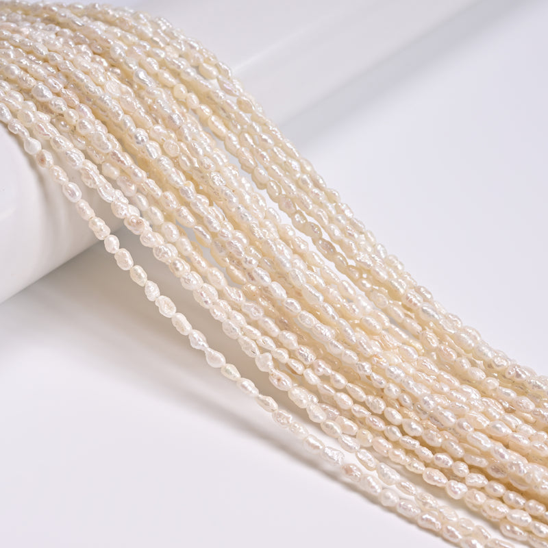 Natural White Fresh Water Pearl Baroque Rice Beads 2.5-2.8x4-5mm 14.5'' Strand