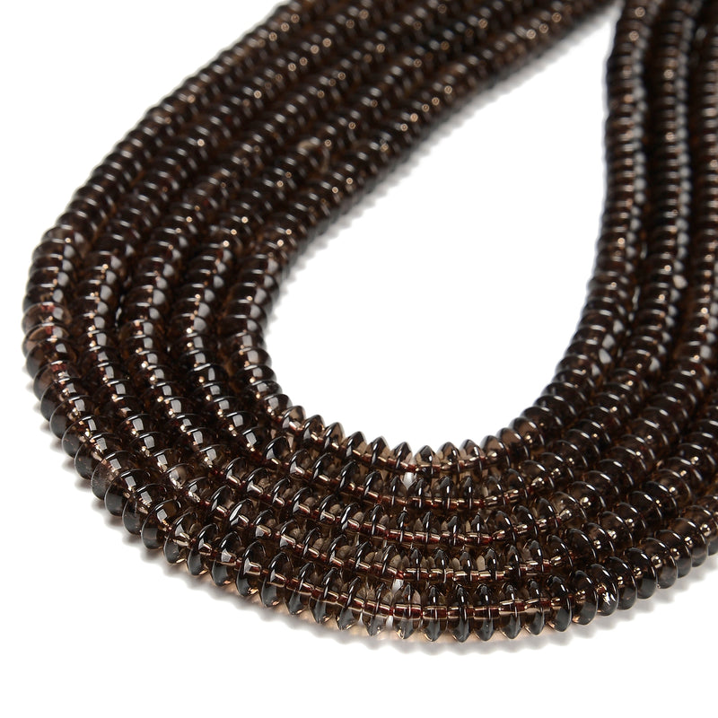 Natural Smoky Quartz Smooth Rondelle Disc Beads Size 2x6mm 15.5'' Strand