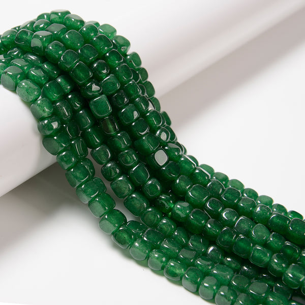 Emerald Green Color Dyed Jade Smooth Cube Beads Size 6-7mm 15.5'' Strand