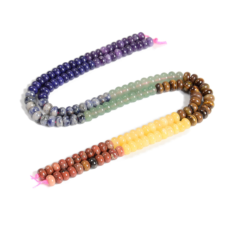 Chakra Color Gemstone Smooth Rondelle Beads Size 5x8mm 15.5'' Strand