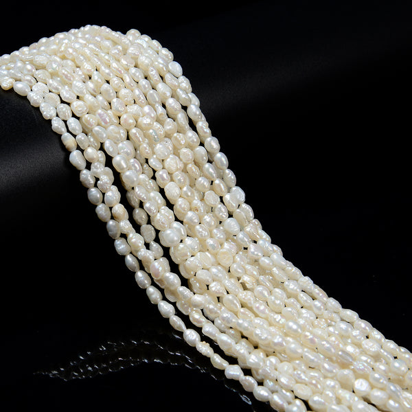 White Fresh Water Pearl Side Drill Nugget Beads Size 4mm x5-6mm 14'' Strand