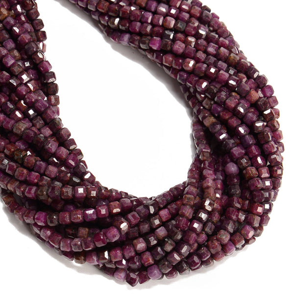 Natural Ruby Faceted Rubik's Cube Beads Size 3mm 4mm 15.5" Strand