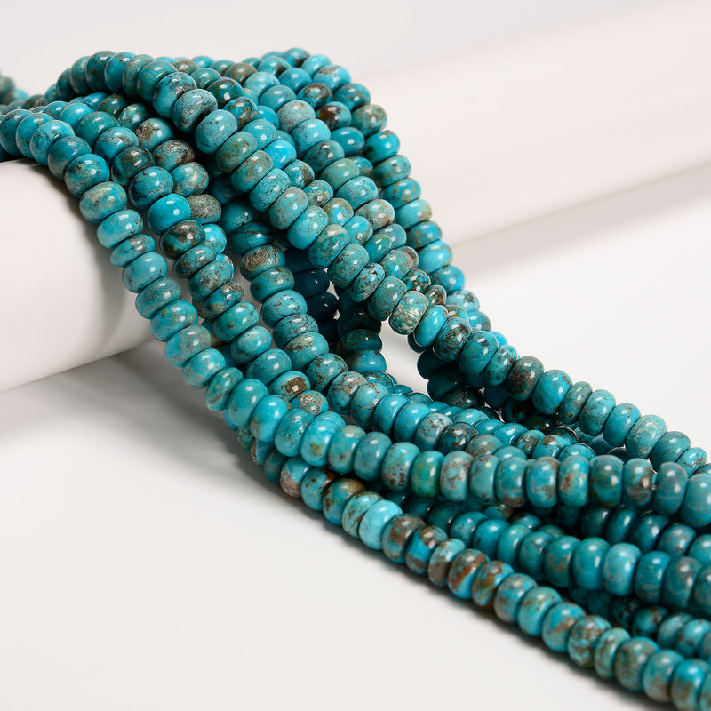 02-Natural Blue Turquoise Smooth Rondelle Beads Size 5x8mm 15.5'' Strand