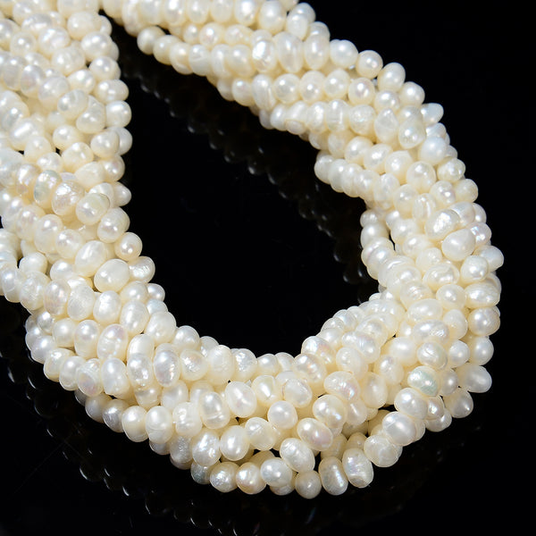 White Fresh Water Pearl Potato Shape Beads Size 4x5mm 15.5'' Strand