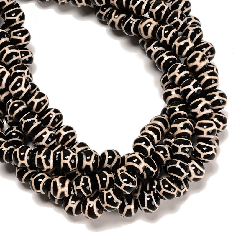 Black & White Turtle Pattern Tibetan Agate Smooth Round Beads Size 10mm 15.5"Str