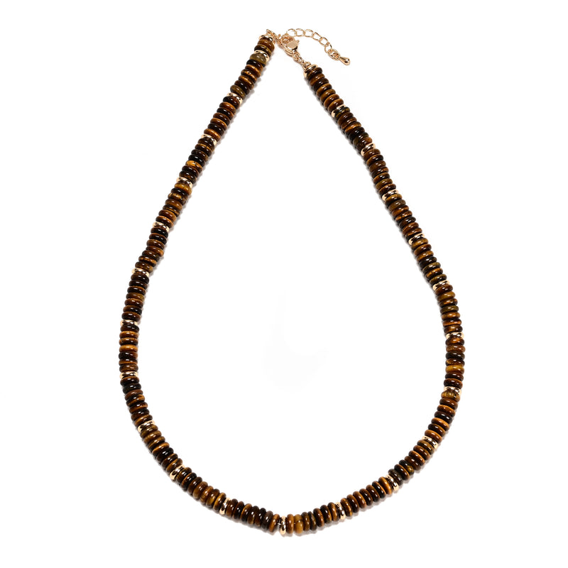Yellow Tiger Eye Size 2x6mm Rondelle Beaded Necklace 17''-18.5"Length Adjustable