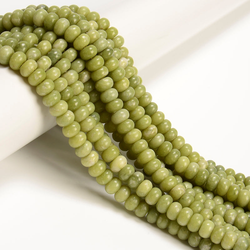 Natural Green Jade Smooth Rondelle Beads Size 5x8mm 15.5" Strand