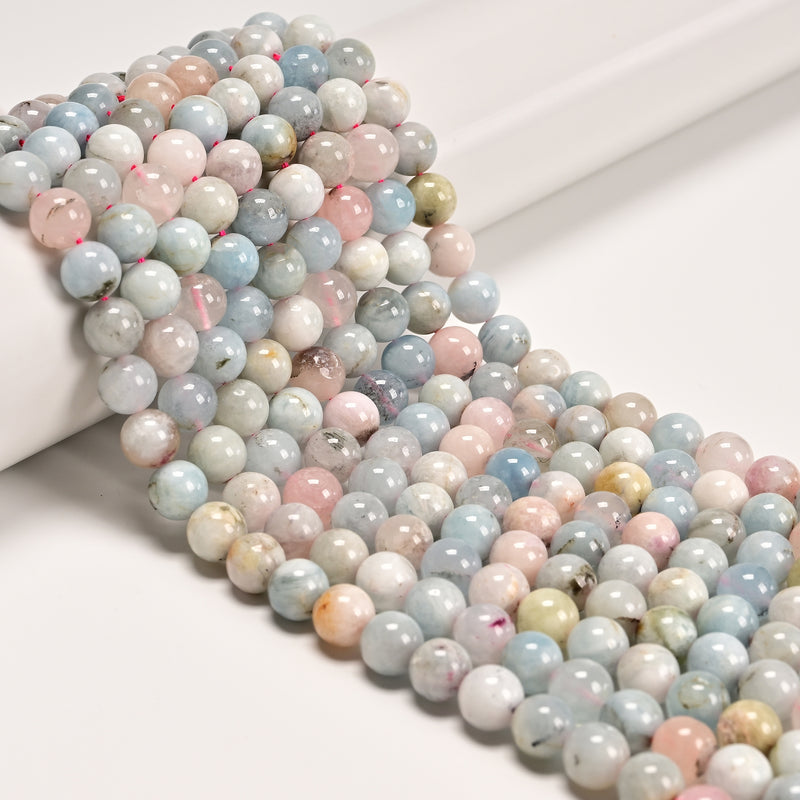 01 Natural Morganite Smooth Round Beads Size 6mm 8mm 9mm 15.5" Strand