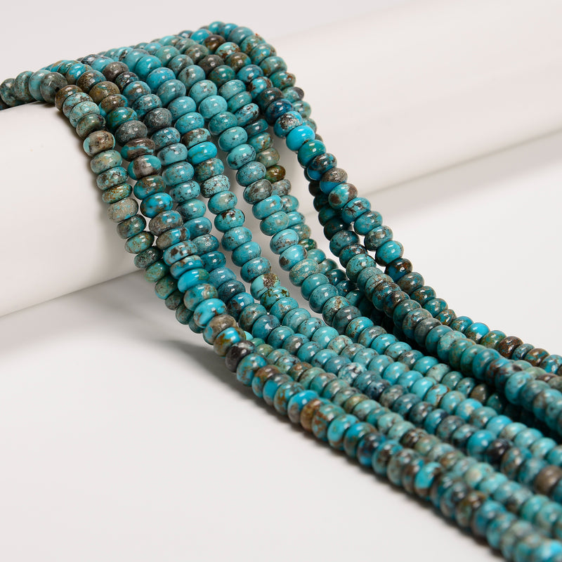 02-Natural Blue Turquoise Smooth Rondelle Beads Size 4x6mm 15.5'' Strand