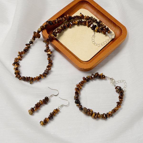 Yellow Tiger Eye Chips Beads Size 5-8mm Jewelry Set Earrings Bracelet Necklace