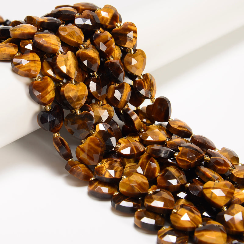 Natural Yellow Tiger Eye Faceted Heart Shape Beads Size 13x14mm 15.5'' Strand
