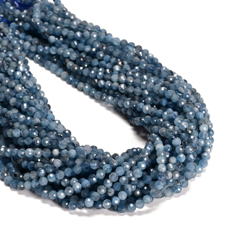 Grade A Natural Dark Blue Aquamarine Faceted Round Beads Size 4mm 15.5'' Strand