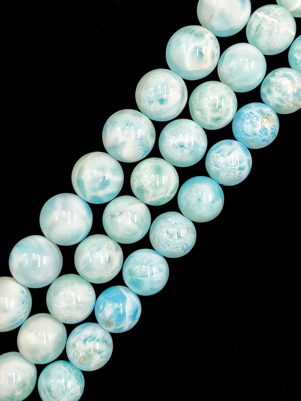 Grade AAA Natural Larimar Smooth Round Size 12mm 13mm 14mm 15.5" Strand