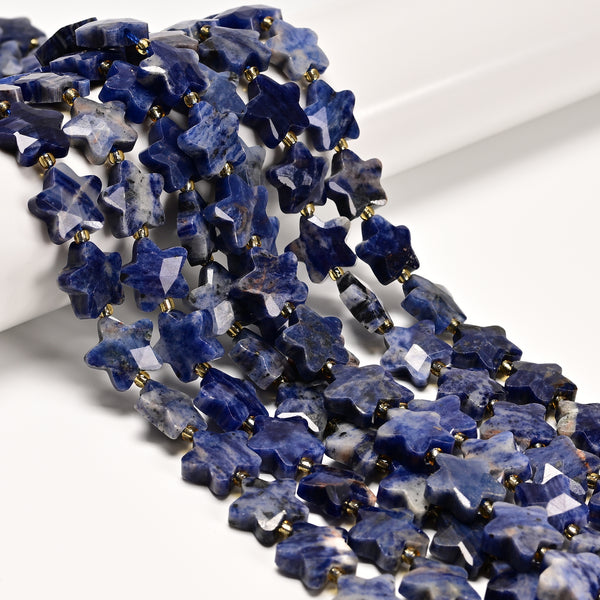Natural Sodalite Faceted Five-Pointed Star Shape Beads Size 14mm 15.5'' Strand