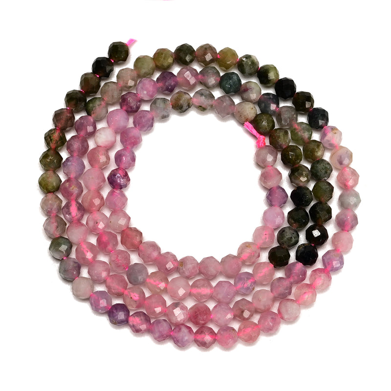 Natural Gradient Multi Color Tourmaline Faceted Round Beads 3mm 15.5'' Strand