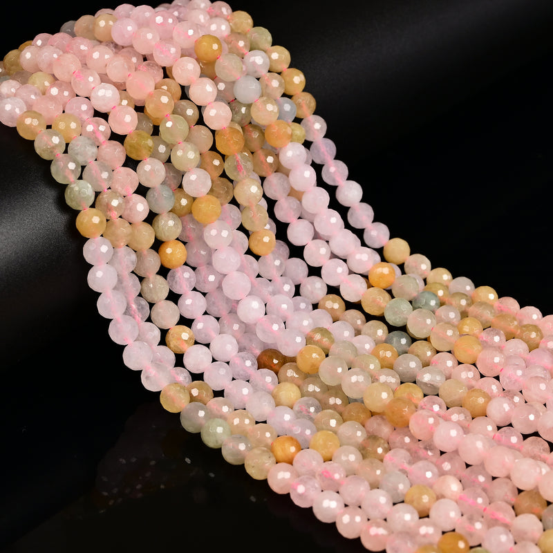 Gradient Natural Morganite Faceted Round Beads Size 6mm 8mm Size 15.5" Strand