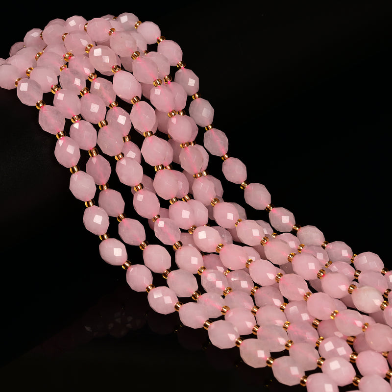 Rose Quartz Color Dyed Jade Faceted Rice Beads Size 8x10mm 15.5'' Strand