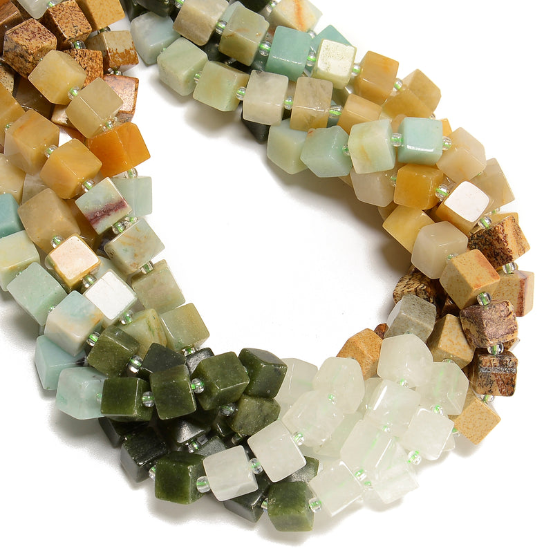 05 Gradient Multi-color Gemstone Smooth Cube Shape Beads Size 8-9mm 15.5" Strand