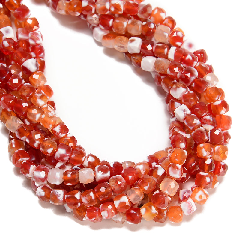 Red Dream Fire Agate Faceted Cube Beads Size 6-7mm 15.5" Strand