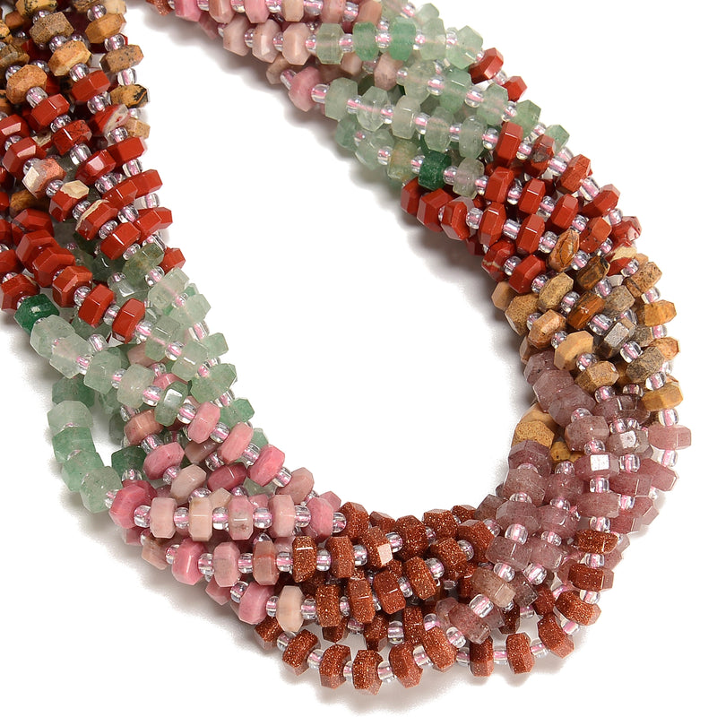 08 Gradient Multi-color Gemstone Hexagonal Rondelle Wheel Beads 3x6mm 15" Strand